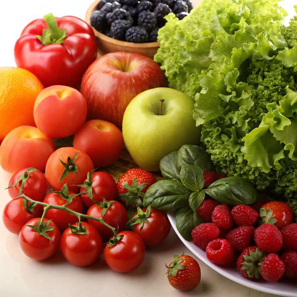 Colorful array of fresh vegetables and fruits