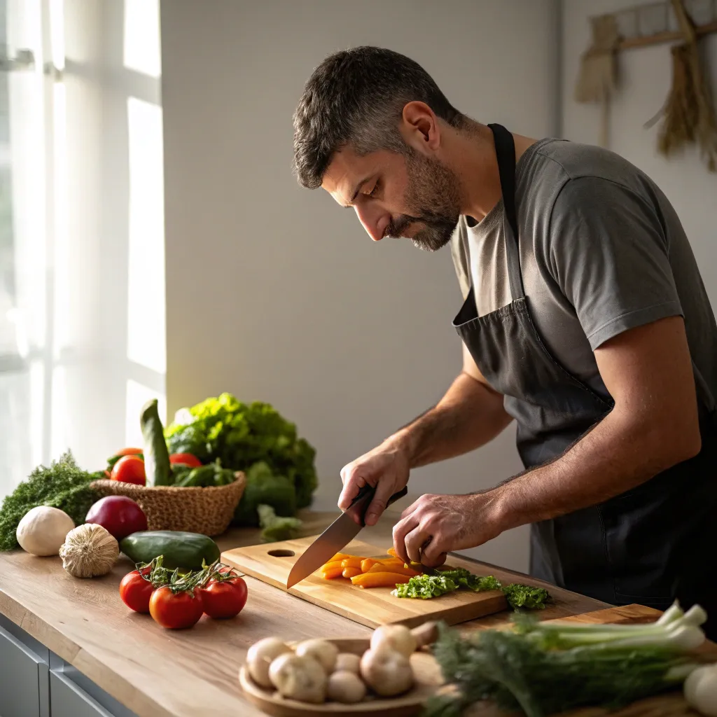 Man chopping vegetables